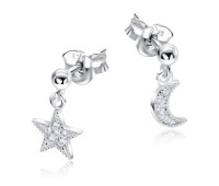 Moon and Star Designed With CZ Silver Ear Stud STS-5539